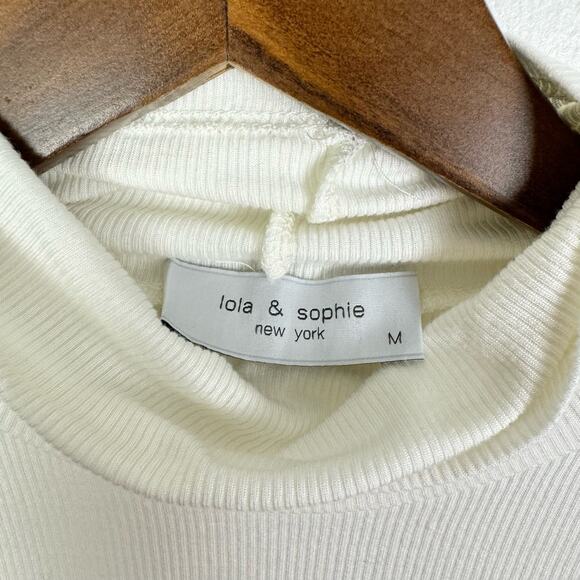 Lola & Sophie Ivory White Ribbed Turtleneck Long Sleeve Back Slit Layered Tee - Picture 7 of 9